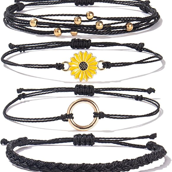 Sunflower String Bracelet Boho Braided Rope Wrap Bracelets Cute Summer Beach Sur - Picture 1 of 7